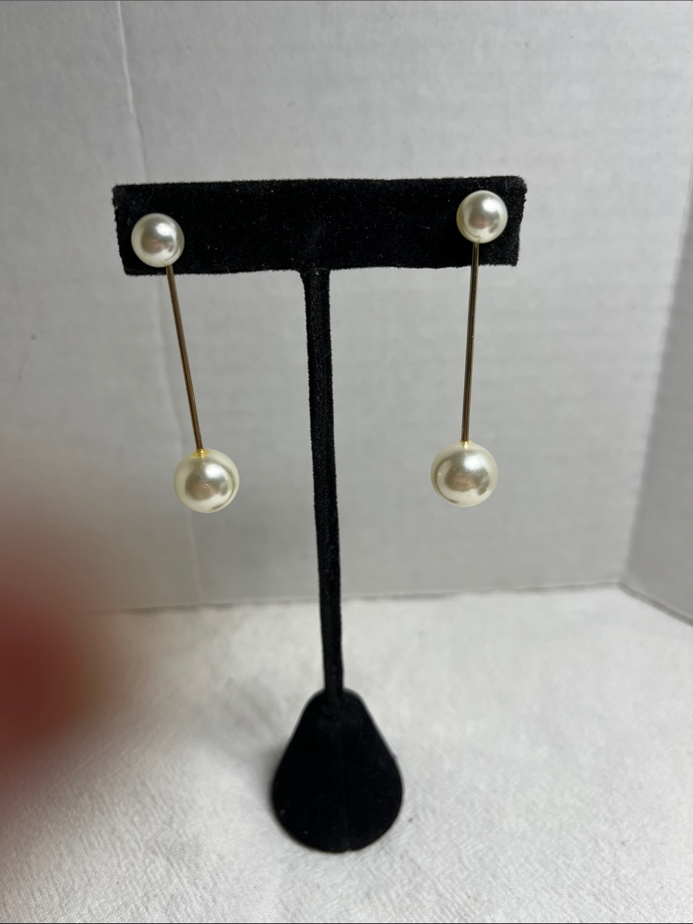 Pearl Drop Bar Earrings - White Faux Pearl